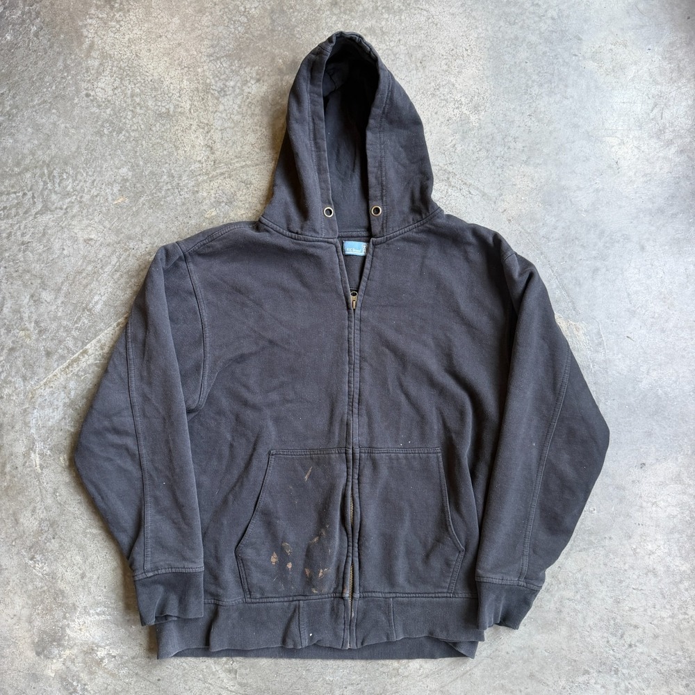 RK Brand Jacket Y2K Mens Large Black Full Zip Quilted Lined Hooded Distressed